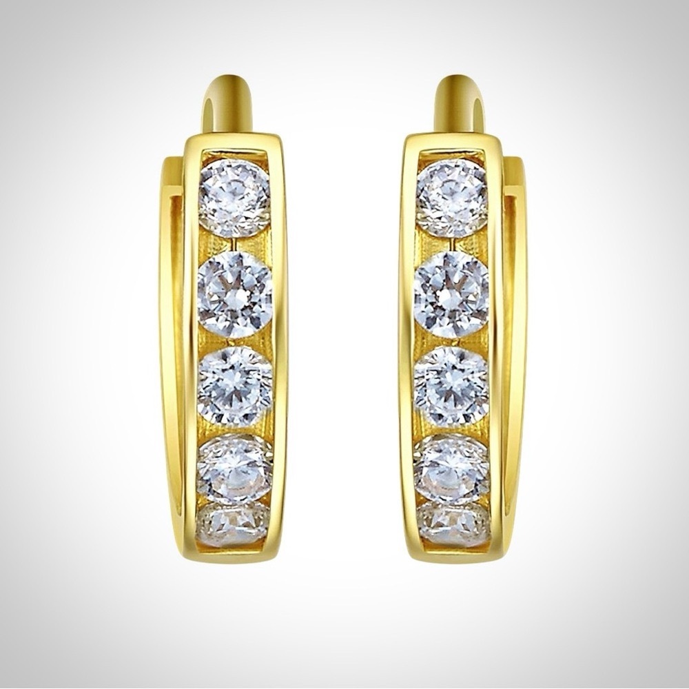 New! Perfect Gift! Solid 14K Gold Diamond Huggie Hoops. Small Solid Gold Hoops - Picture 3 of 6